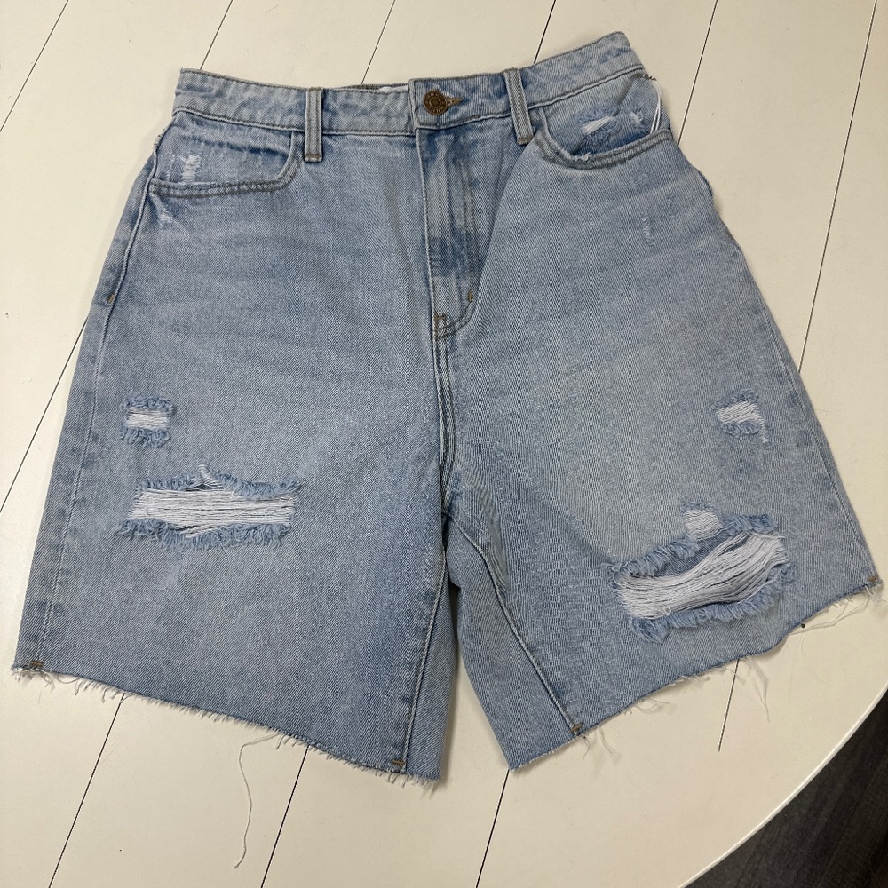 Long Denim distressed Denim shorts